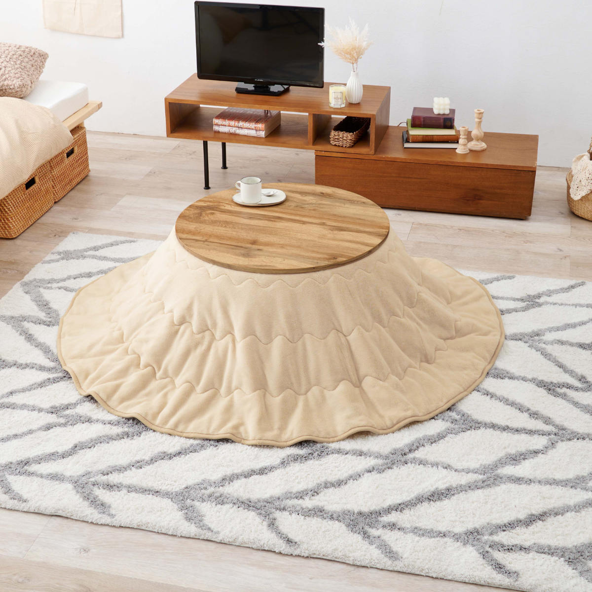 HAGiHARA（萩原） こたつ 円形 幅68cm 木目調 リバーシブル天板