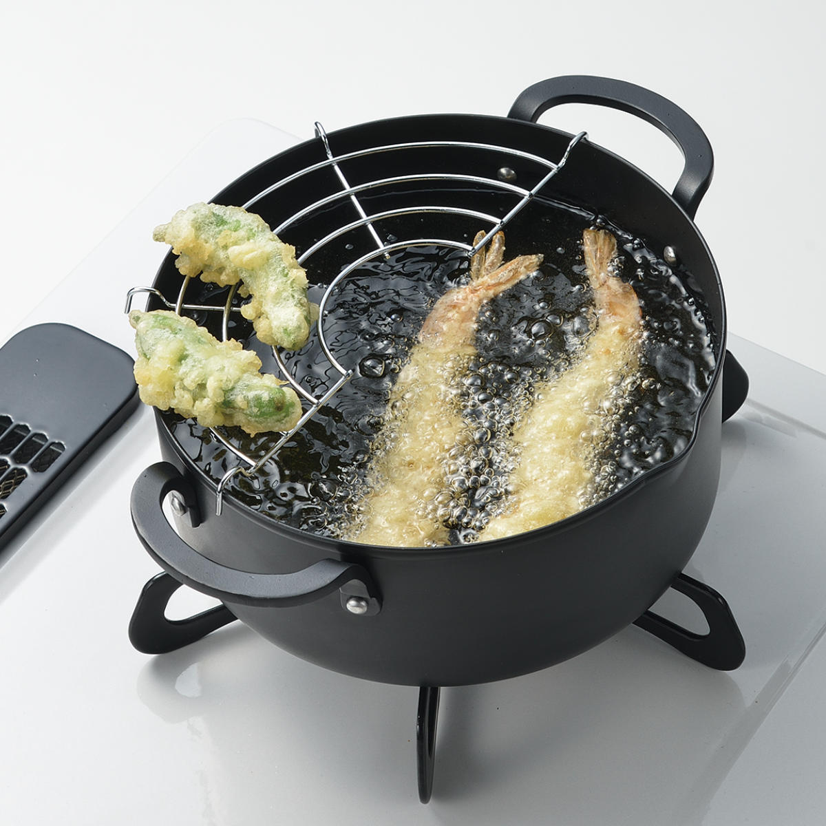 パール金属 天ぷら鍋 18cm IH対応 鉄製 チーノ 網付き （ ガス火対応