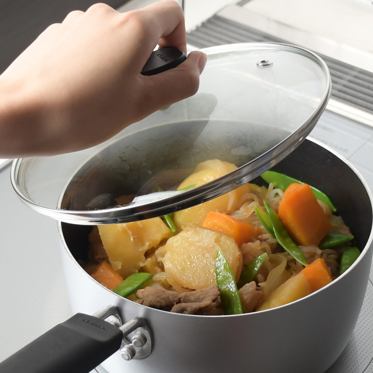 パール金属 片手鍋 18cm IH対応 チーノ ステンレス製 3層底 ガラス蓋