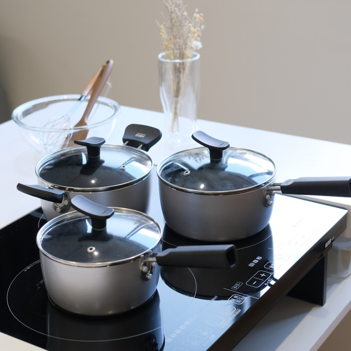 パール金属 片手鍋 16cm IH対応 チーノ フッ素加工 ガラス蓋付き