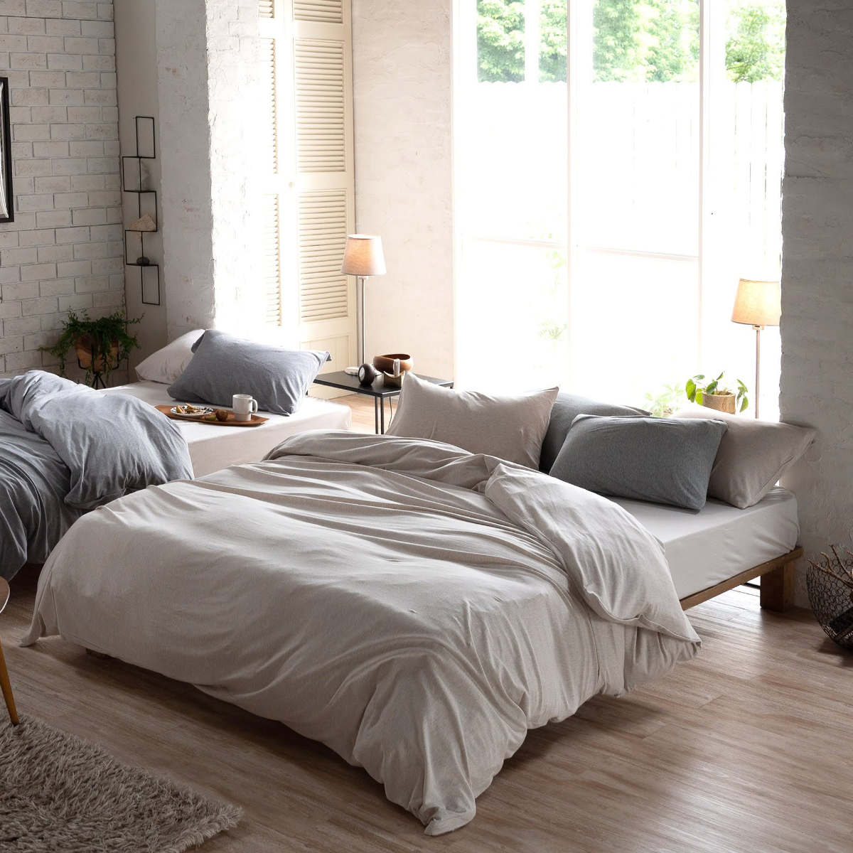 掛け布団カバー Fab the Home ダブル ヘリンボーンニット 綿100