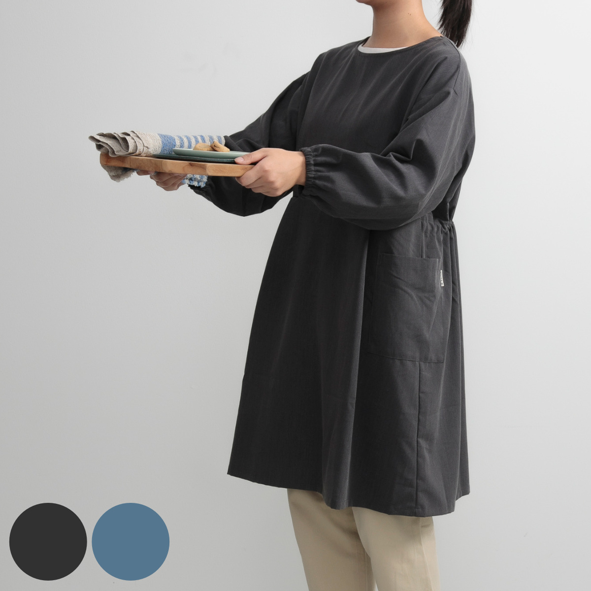 エプロン 無地 イージーケアのミドル丈割烹着 COCOWALK （ ココ