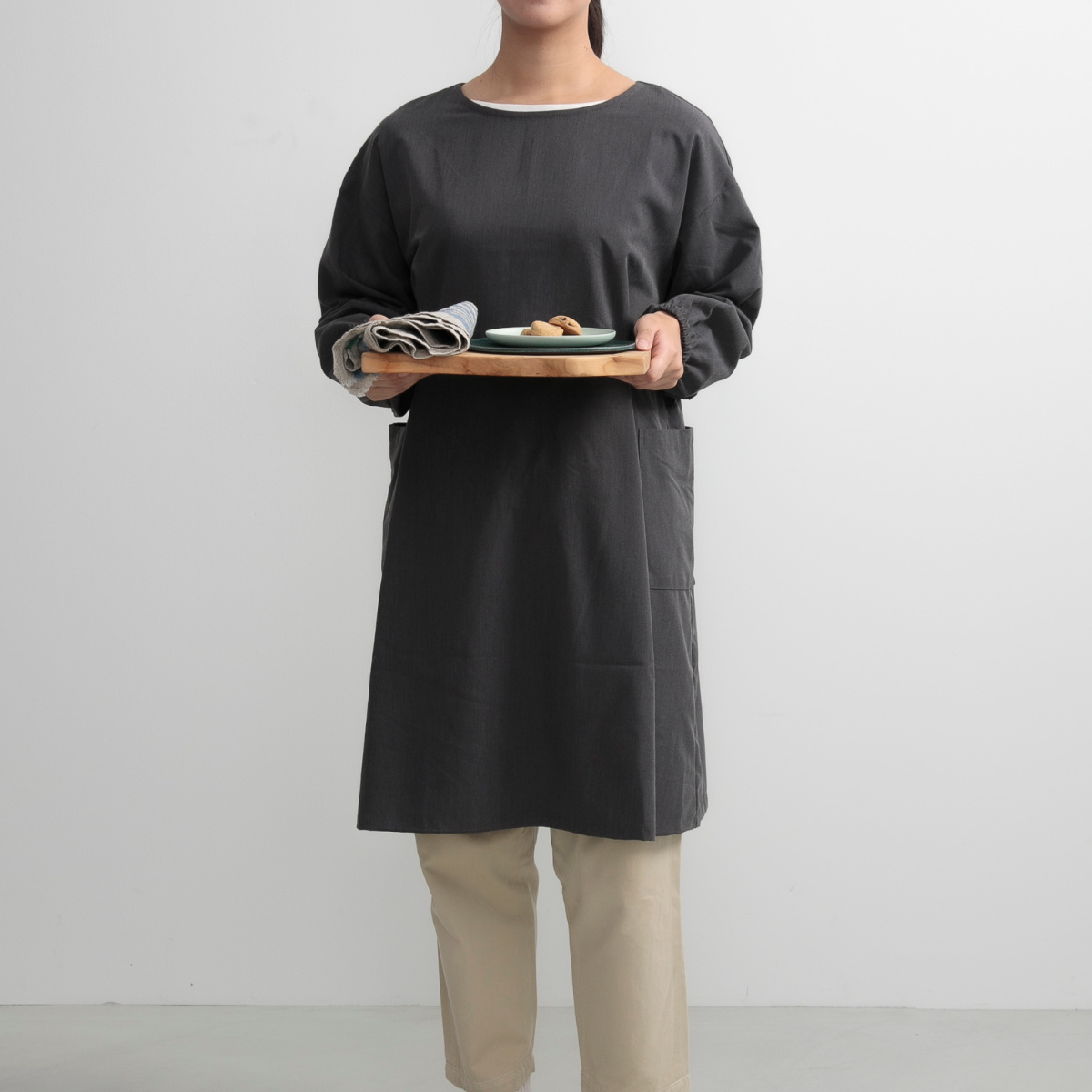 エプロン 無地 イージーケアのミドル丈割烹着 COCOWALK （ ココ