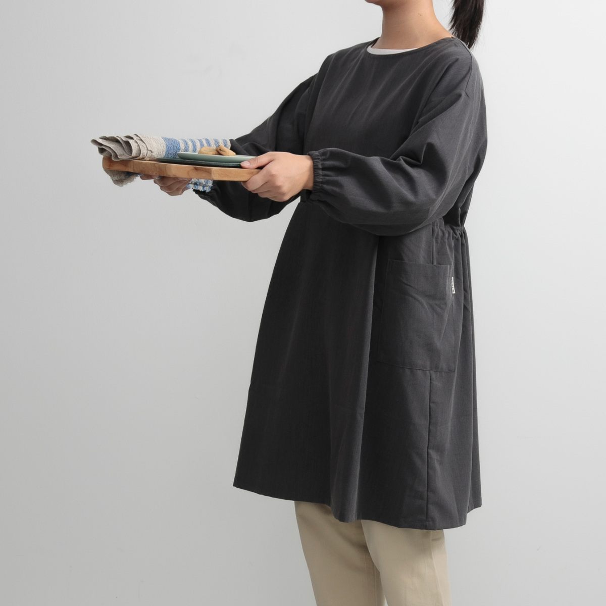 エプロン 無地 イージーケアのミドル丈割烹着 COCOWALK （ ココ