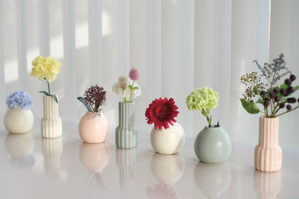 花瓶 ミニメロウベース 陶器 直径5×高さ10cm （ 一輪挿し 花びん