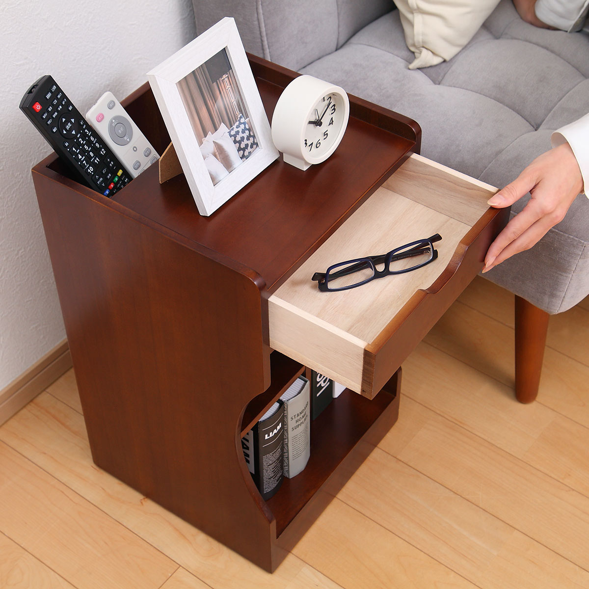 OSMAC サイドテーブル 幅30cm 木製 ベッドサイドワゴン 軽量 （ ワゴン