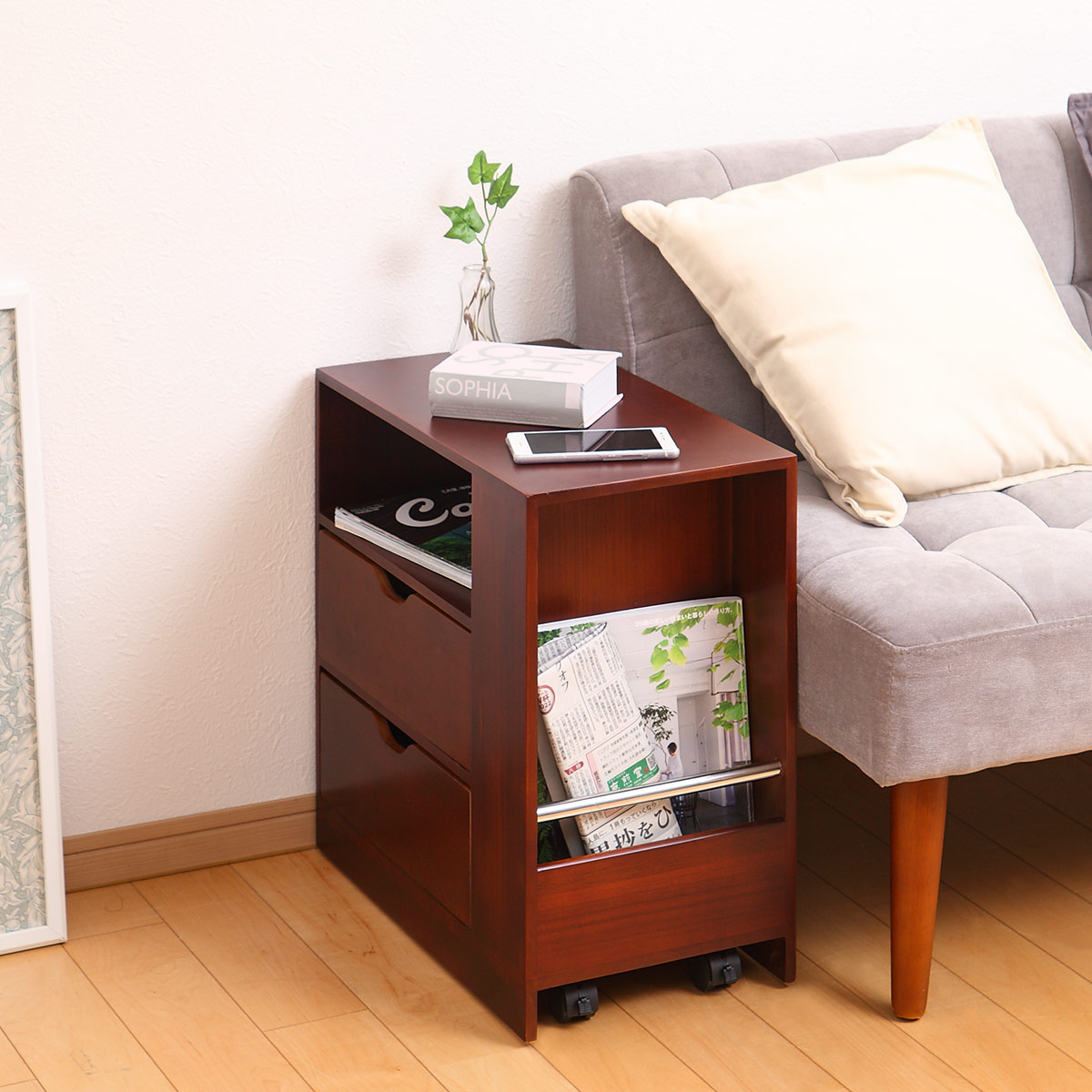 OSMAC サイドテーブル 幅47cm 木製 ソファサイドワゴン 軽量 （ ワゴン