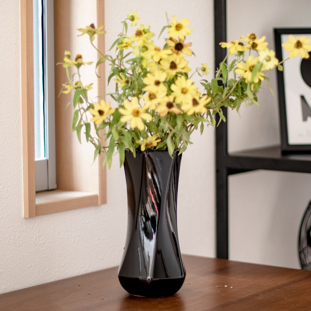 花瓶 モノトーンフラワーベース 陶器 幅12×奥行12×高さ24cm