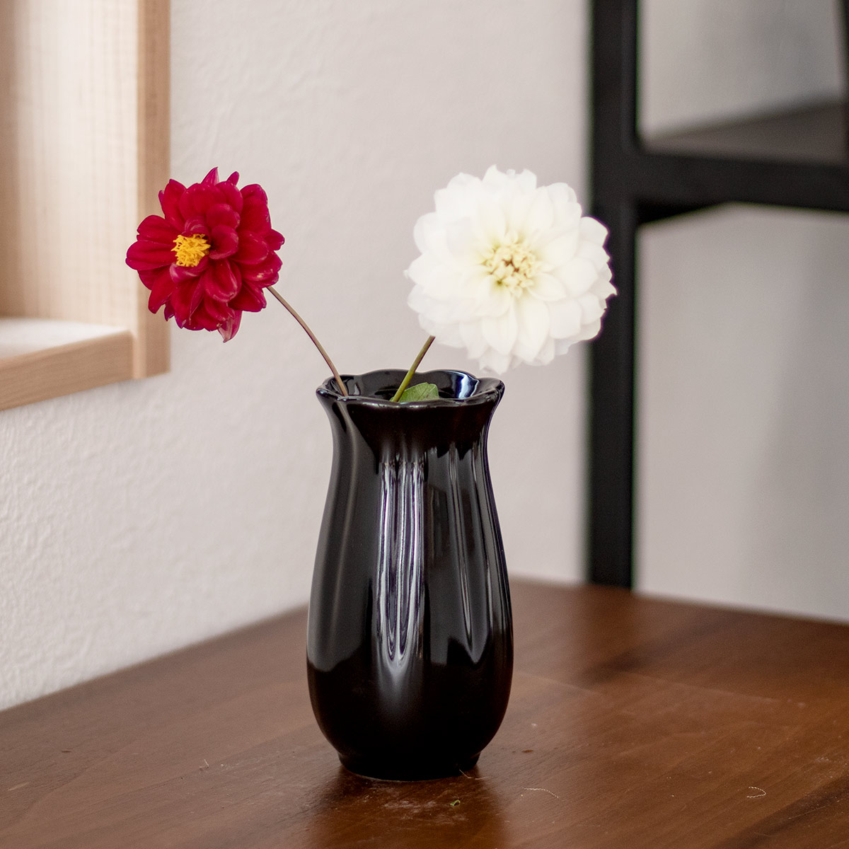 花瓶 モノトーンフラワーベース 陶器 直径7×高さ14cm （ フラワー
