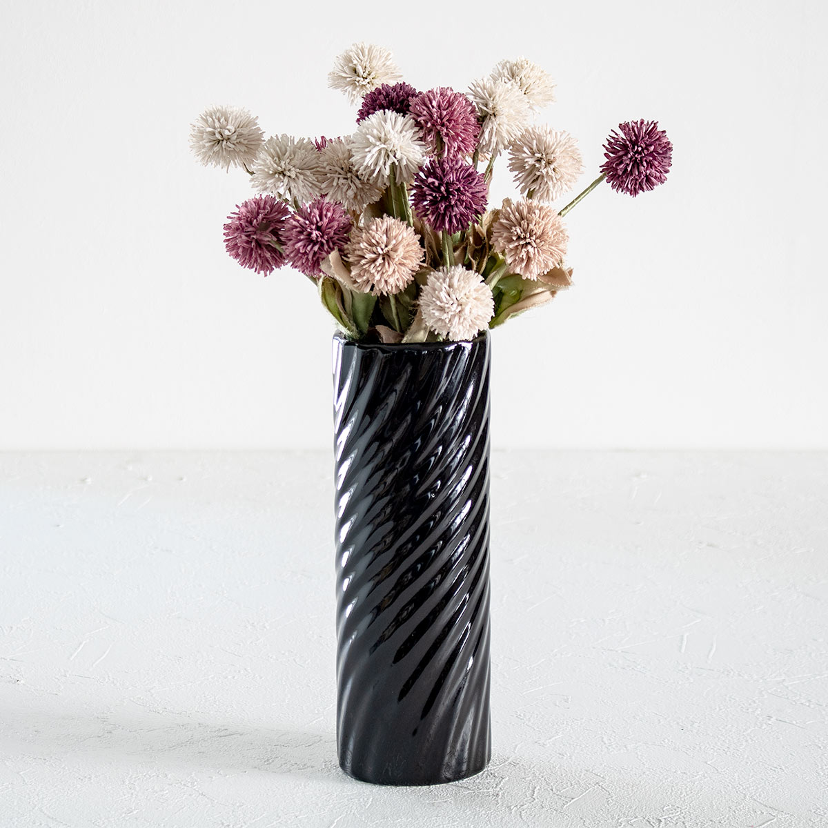 花瓶 モノトーンフラワーベース 陶器 直径7×高さ20cm （ フラワー