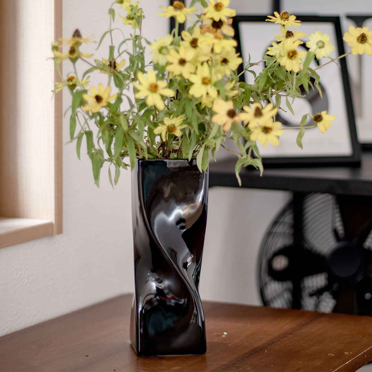 花瓶 モノトーンフラワーベース 陶器 幅8.5×奥行8.5×高さ24.5cm