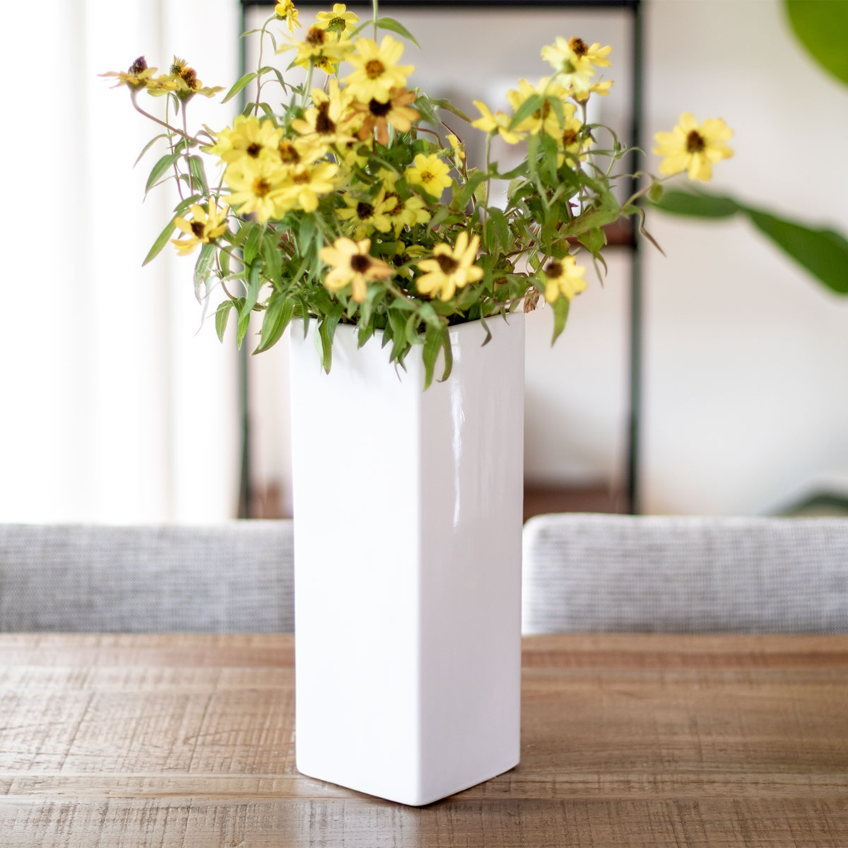 花瓶 モノトーンフラワーベース 陶器 幅10×奥行10×高さ30cm