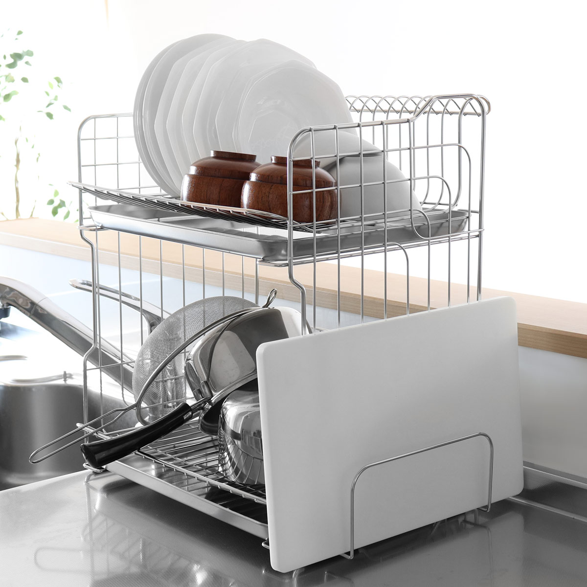 大木製作所 水切りラック 幅41cm 2段 （ まな板立て付き 日本製