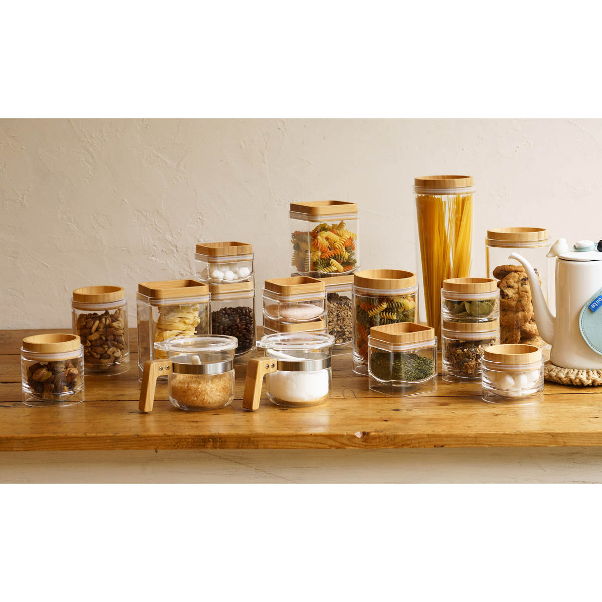 ビンテージ！木製　入れ子　キャニスター　プラスチック　キャニスター　計8個　新品 Amazon｜Tupperware Heritage Collection 食品保存キャニスター8点
