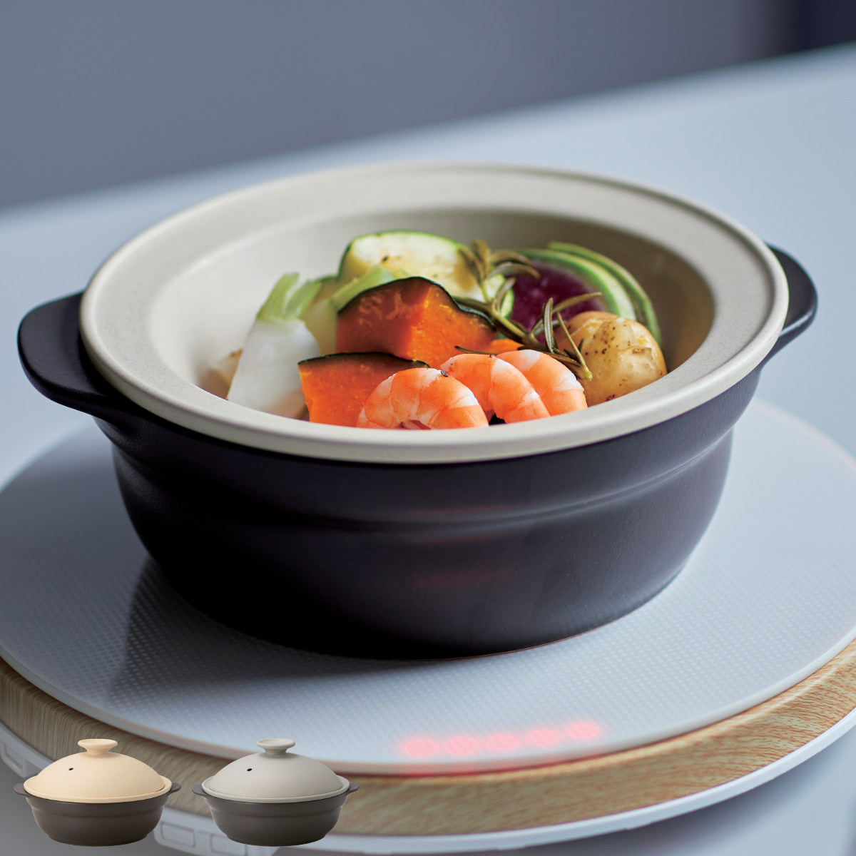 M.STYLE（エムスタイル） 土鍋 6.5号 IH対応 Karl 軽量土鍋 蒸し皿付き