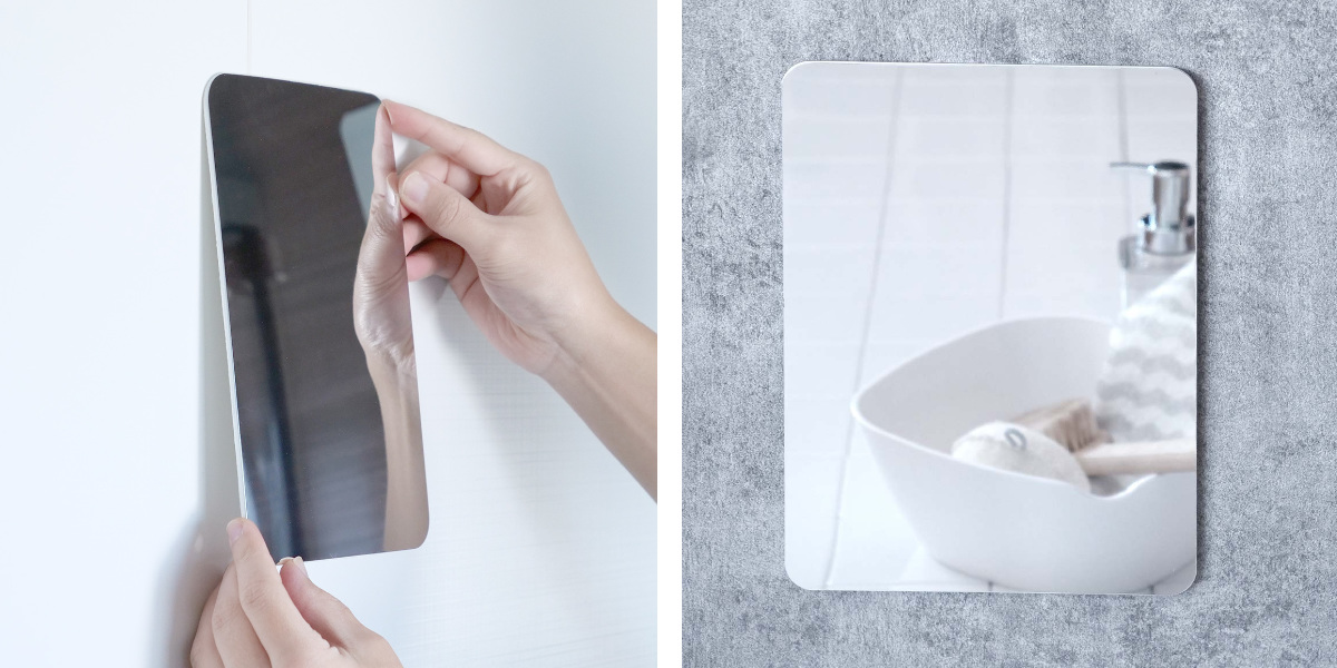 ミラー お風呂 樹脂製 21.5×29.5cm 割れない+くもらない 粘着