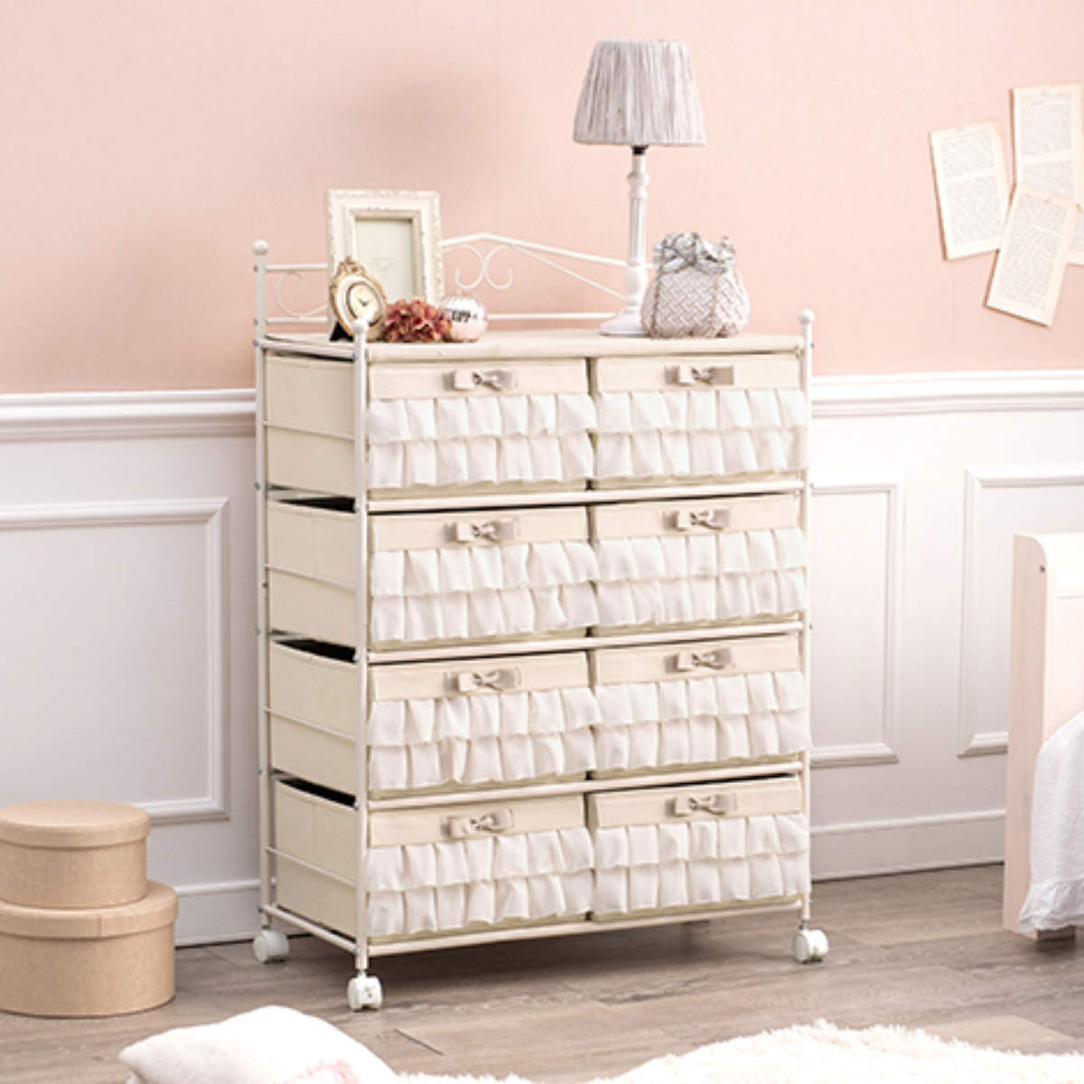 HAGiHARA（萩原） チェスト 4段 幅76cm キャスター付 フリル （ 収納