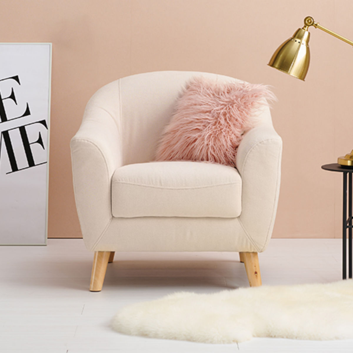 ピンクファブリック1人掛けソファ HAGiHARA（萩原） ソファ 幅70cm 一人掛け 肘掛け ファブリック （ 1人