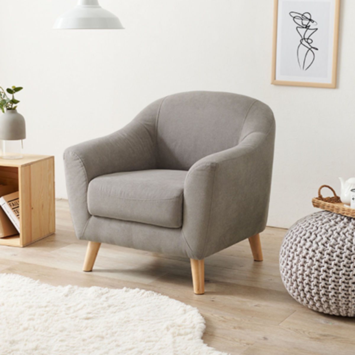 HAGiHARA（萩原） ソファ 幅70cm 一人掛け 肘掛け ファブリック （ 1人