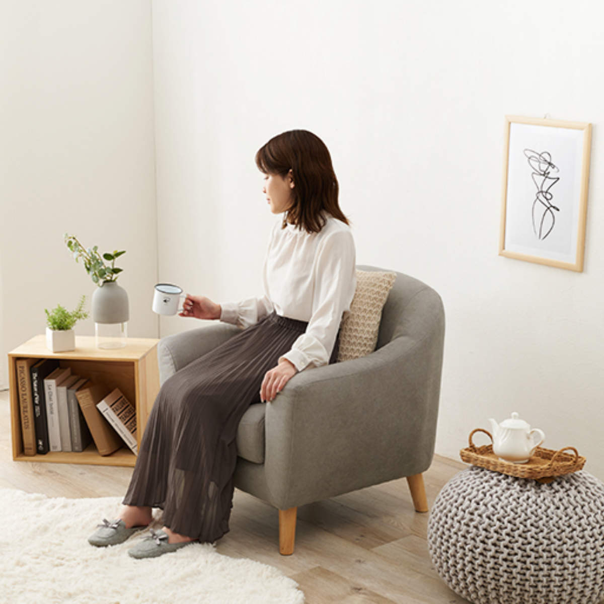 HAGiHARA（萩原） ソファ 幅70cm 一人掛け 肘掛け ファブリック （ 1人