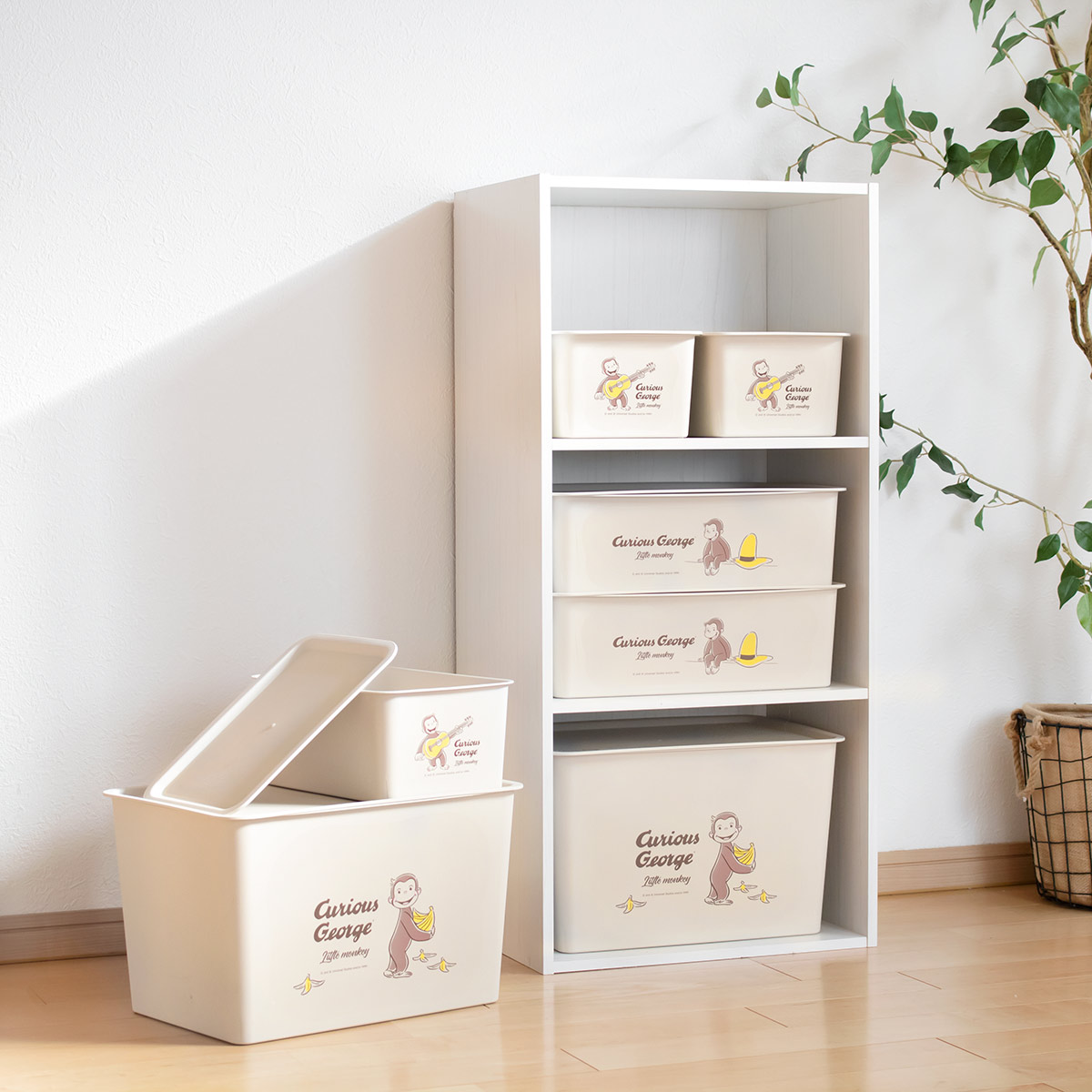 錦化成 収納ボックス 幅38×奥行27×高さ24cm おさるのジョージ コレクト