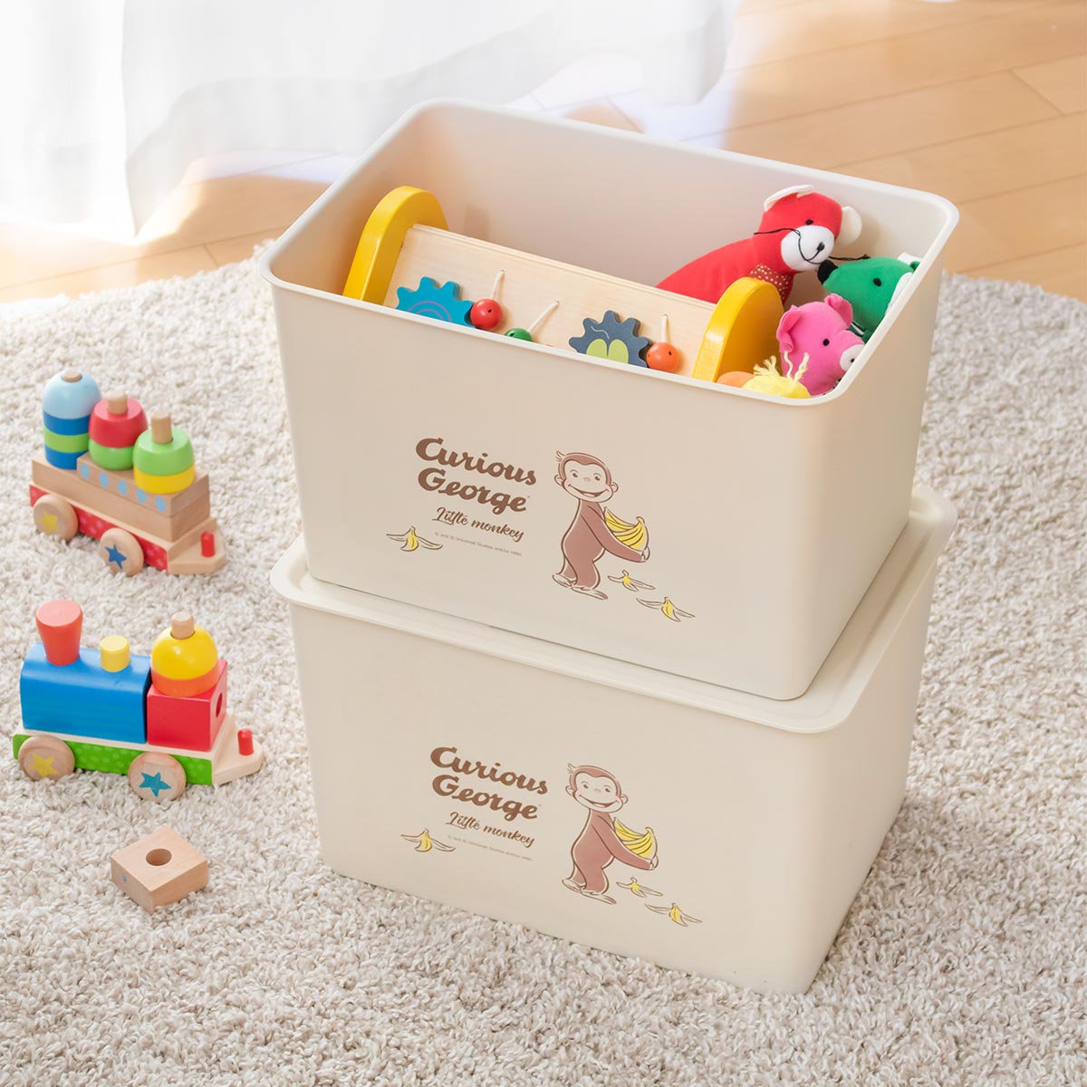 キャラクター 35セット 収納ケース付き値段高等品 錦化成 収納ボックス 幅38×奥行27×高さ24cm おさるのジョージ コレクト