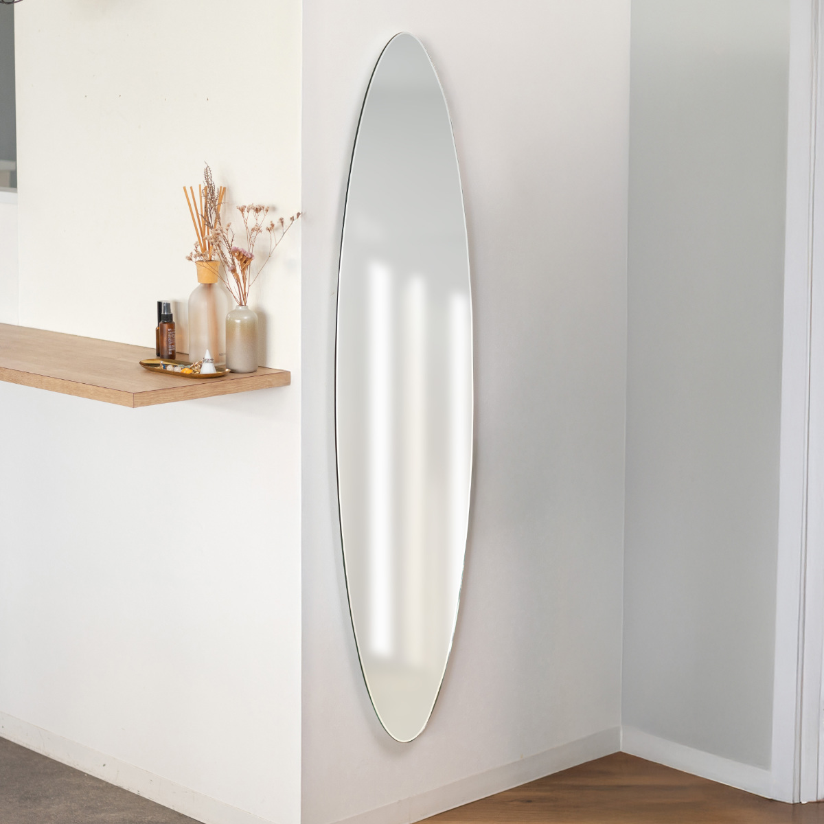 塩川光明堂 ミラー 壁掛け ウォールミラー 40×145cm オーバル （ 鏡