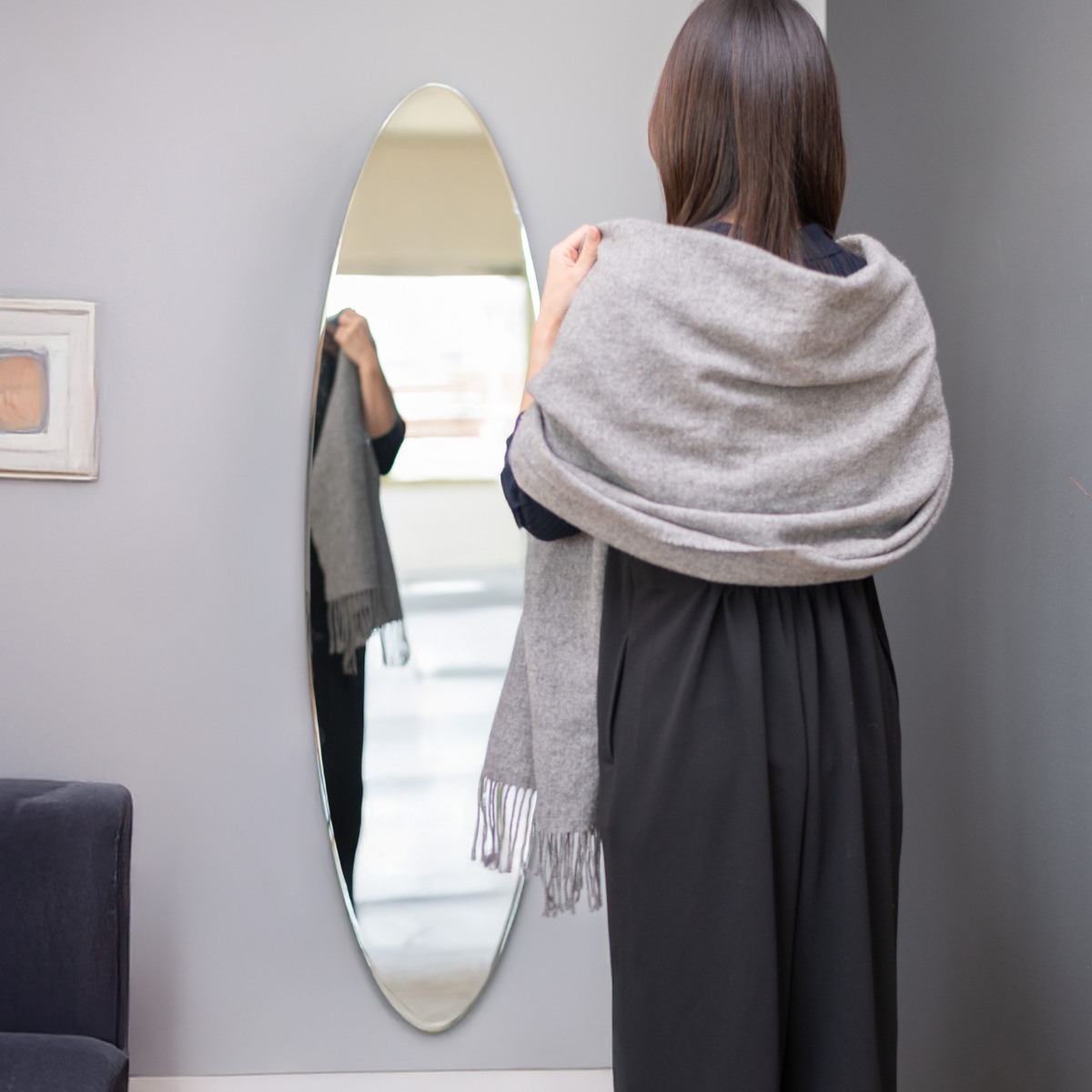 塩川光明堂 ミラー 壁掛け ウォールミラー 40×145cm オーバル （ 鏡