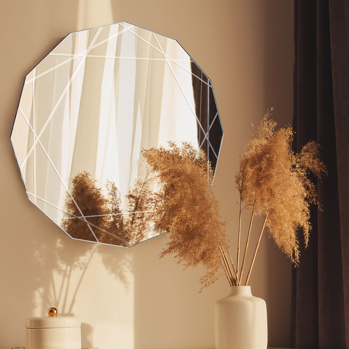 塩川光明堂 ミラー 壁掛け 46.5×46.5cm ウォールミラー モーデン （ 鏡