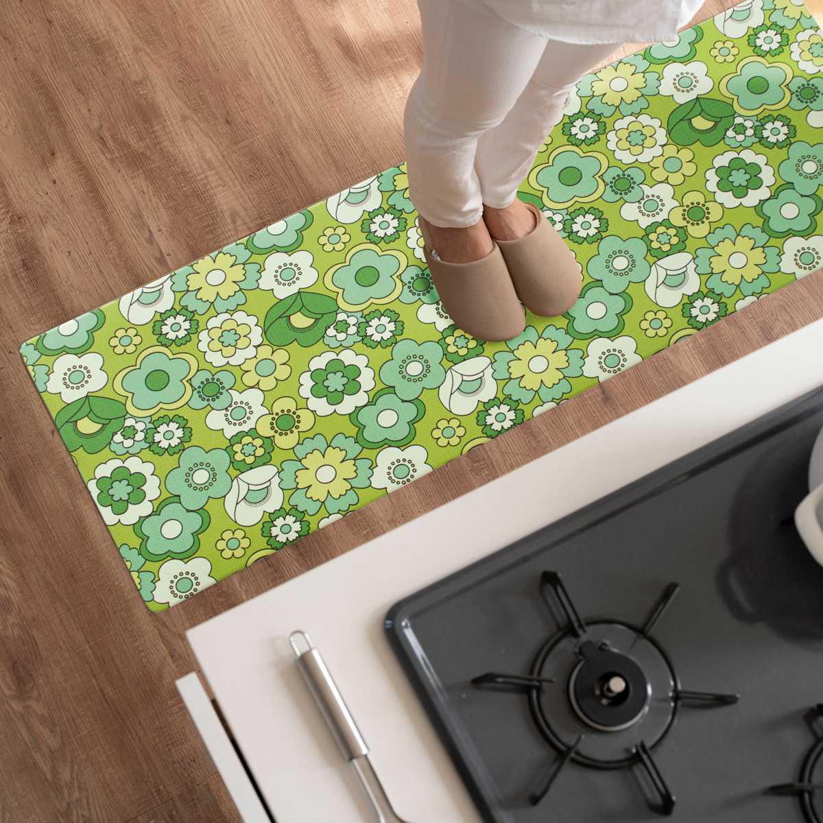 オカ キッチンマット レトロ 花柄 ルアンス 45×240cm （ 拭ける PVC