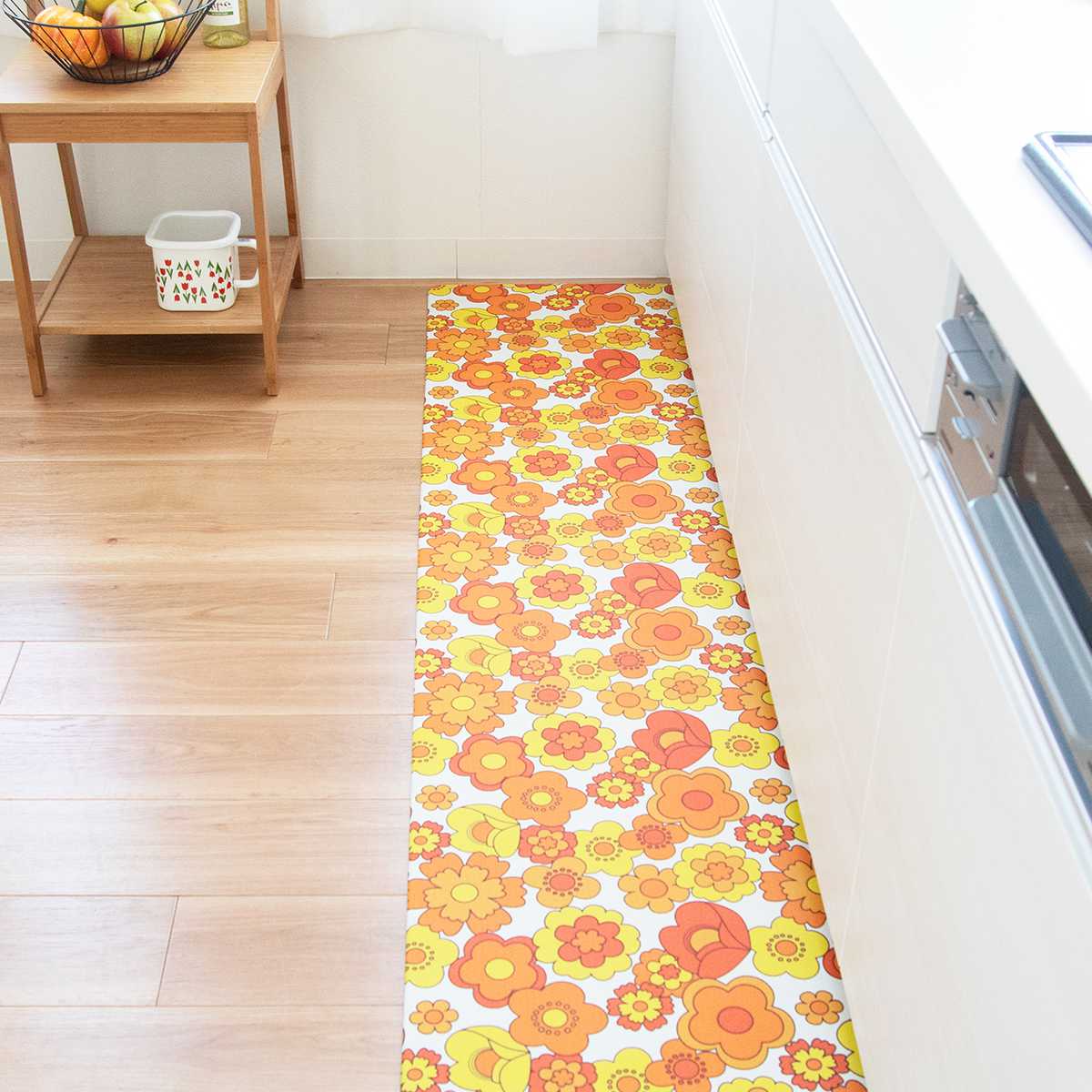 オカ キッチンマット レトロ 花柄 ルアンス 45×240cm （ 拭ける PVC