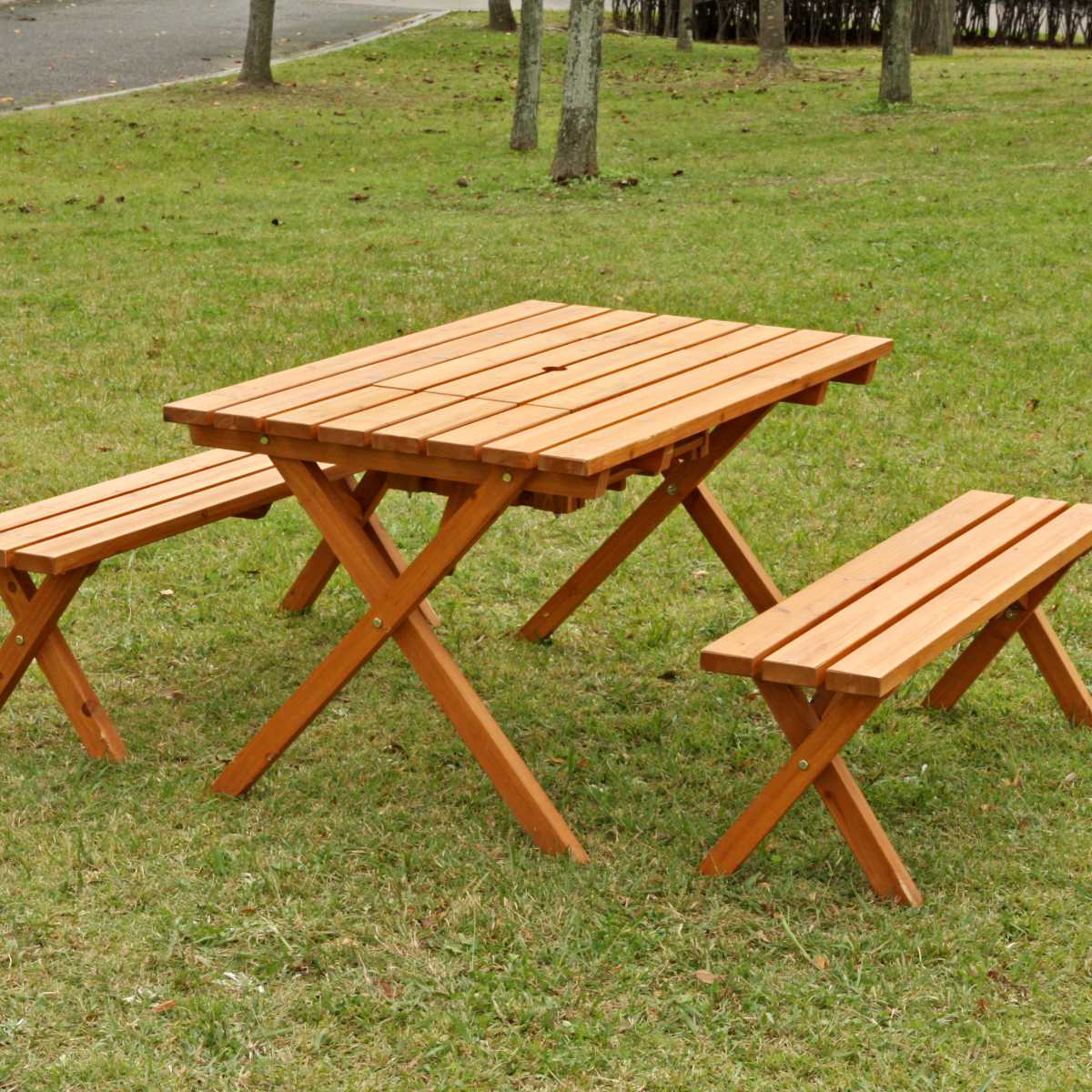 不二貿易（Fuji Boeki） ガーデンテーブル 3点セット 杉材 BBQテーブル 