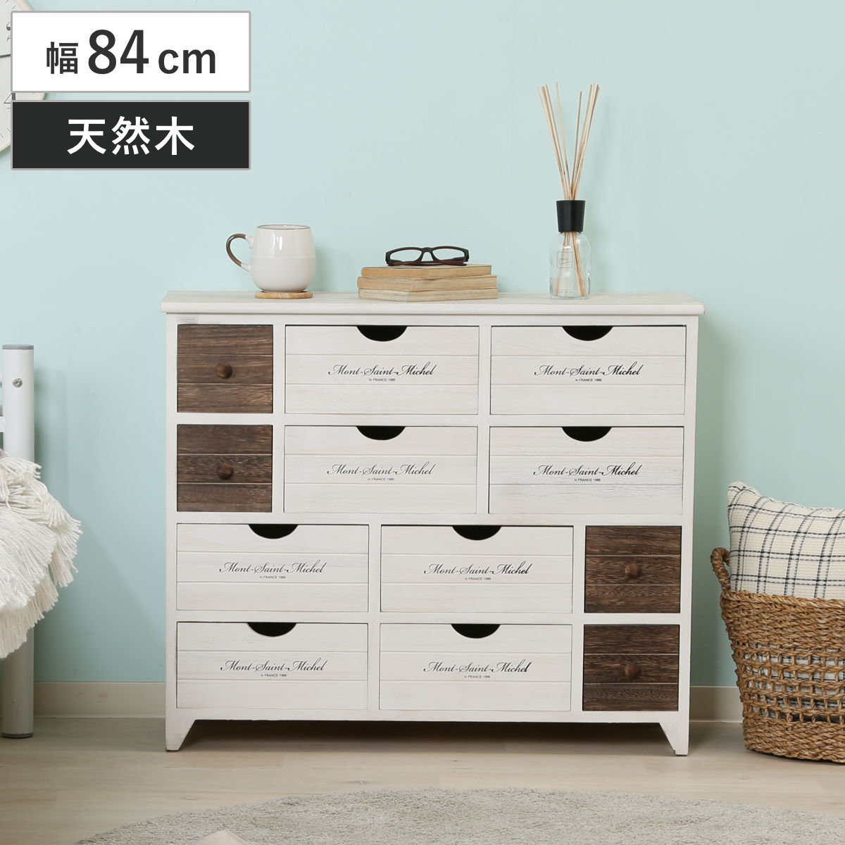 不二貿易（Fuji Boeki） ワイドチェスト 幅84cm 3列4段 アンティーク調 