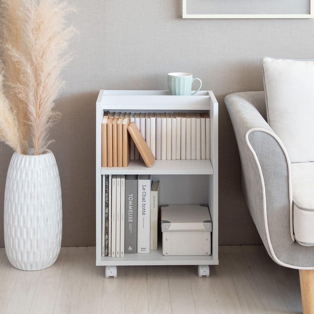 宮武製作所 サイドラック 2段 木目調 キャスター付 幅40cm （ デスク