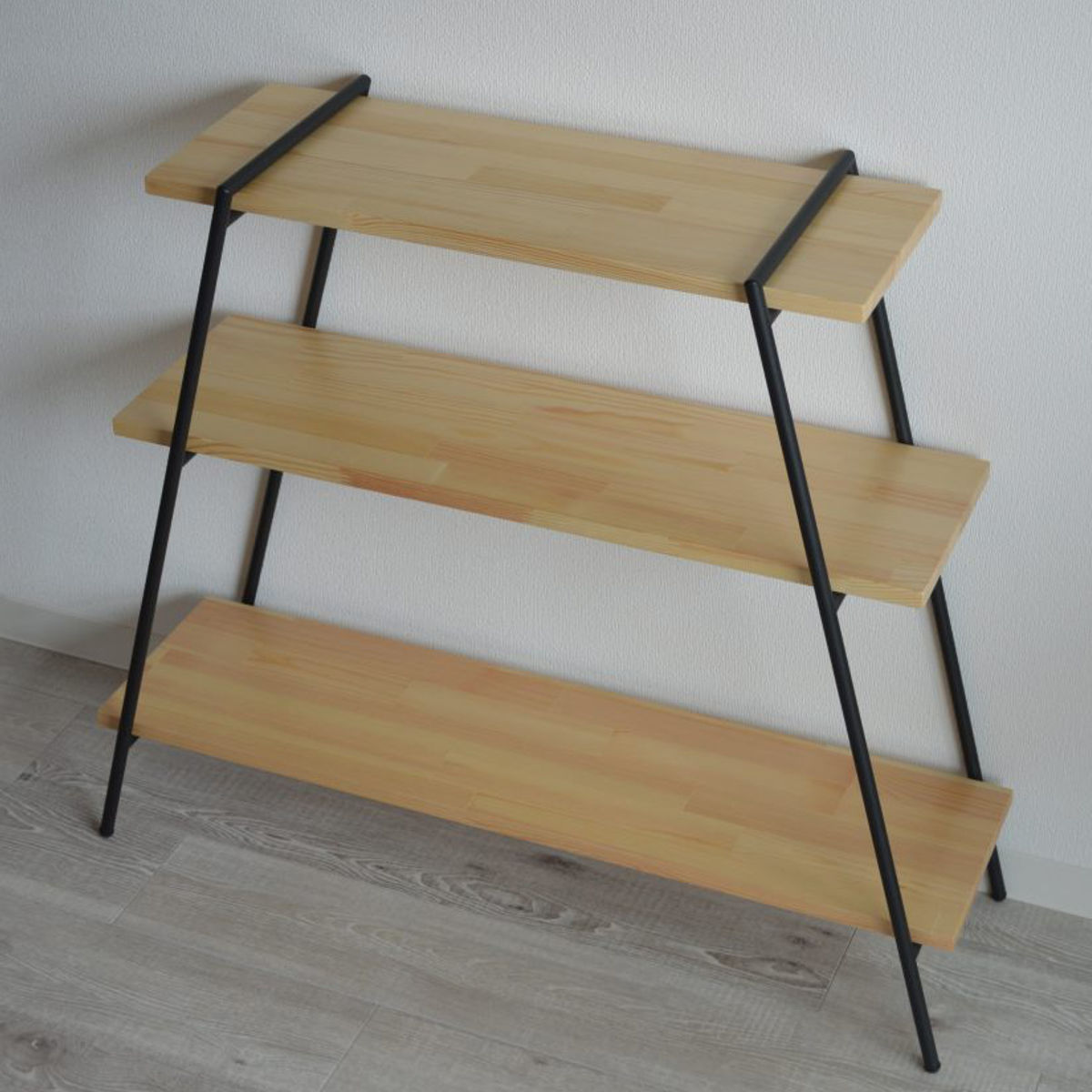 東谷 オープンラック 3段 天然木棚 アイアン脚 幅90cm （ オープン