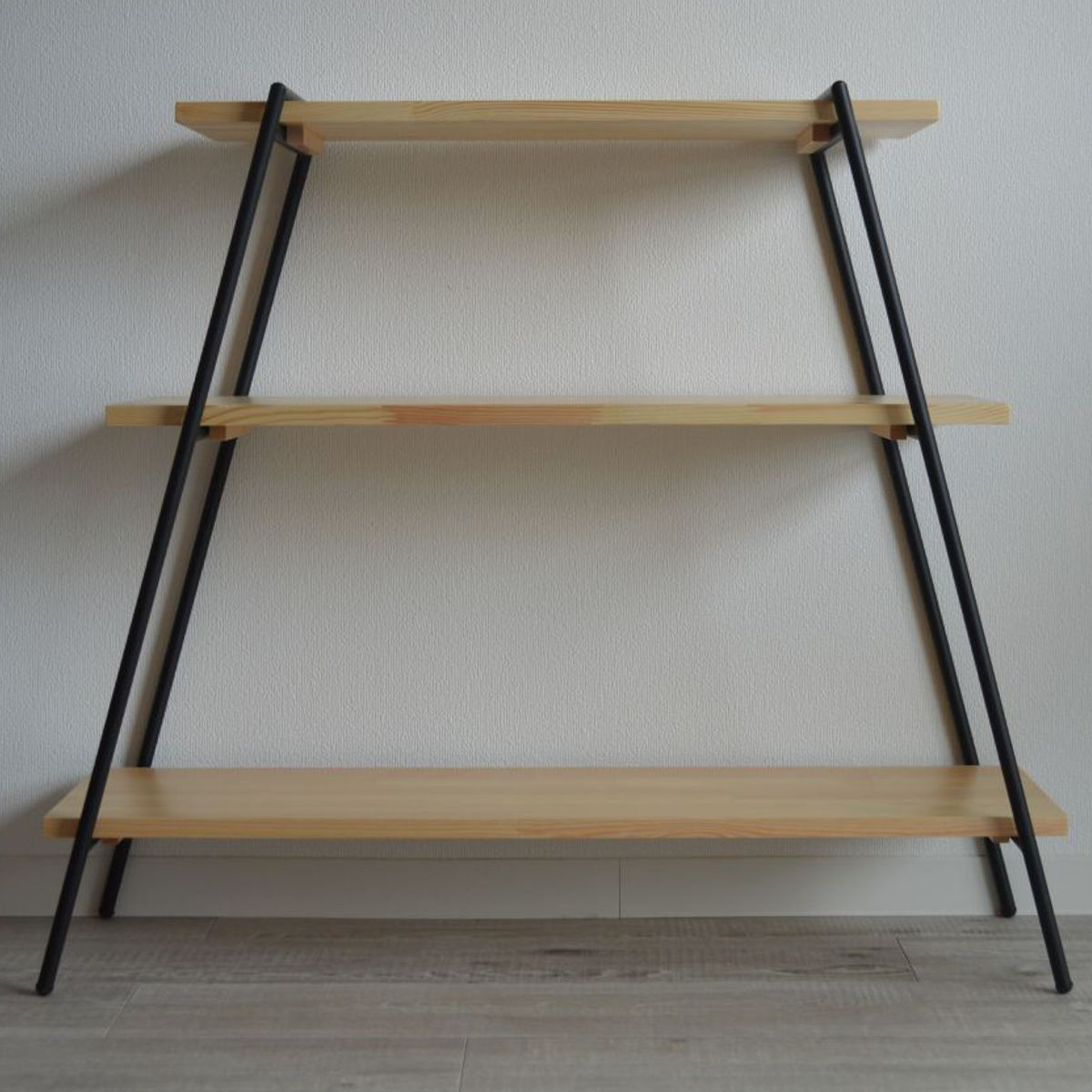 東谷 オープンラック 3段 天然木棚 アイアン脚 幅90cm （ オープン