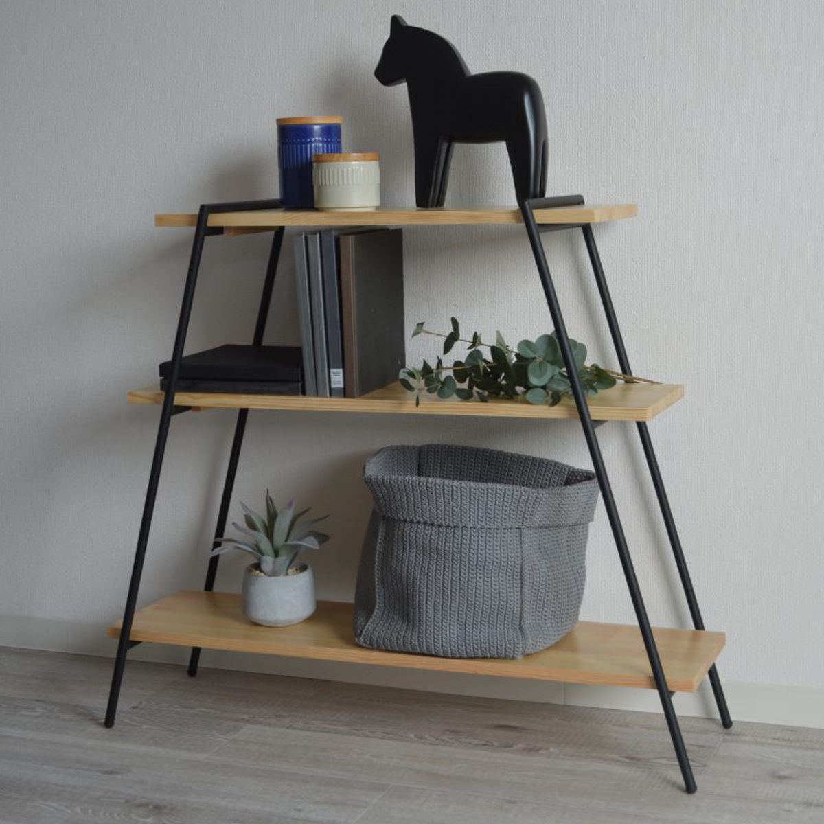 東谷 オープンラック 3段 天然木棚 アイアン脚 幅90cm （ オープン