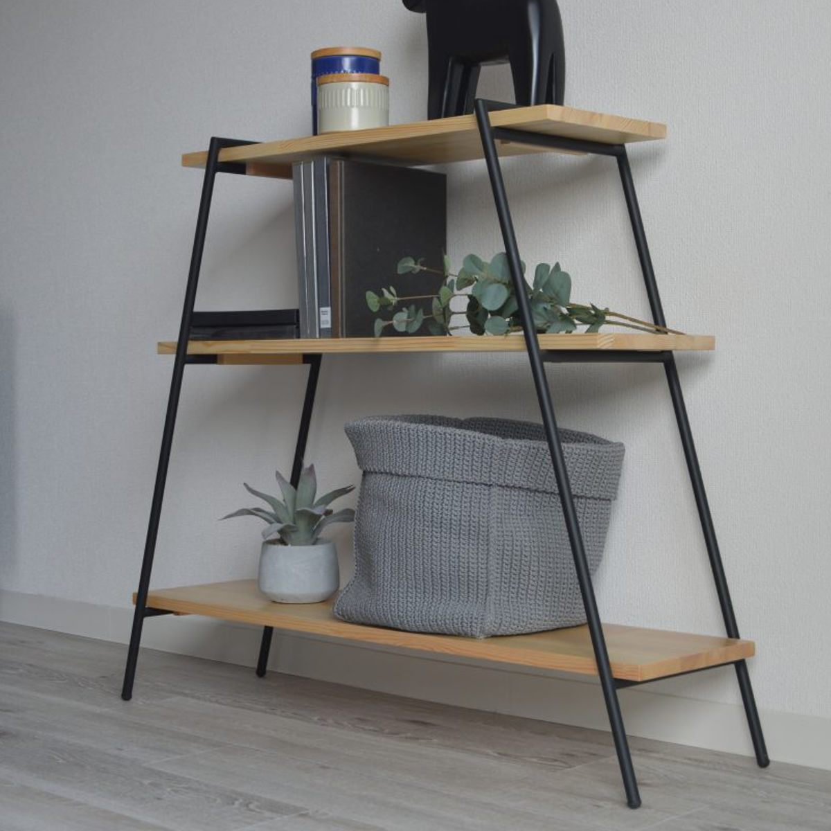 東谷 オープンラック 3段 天然木棚 アイアン脚 幅90cm （ オープン