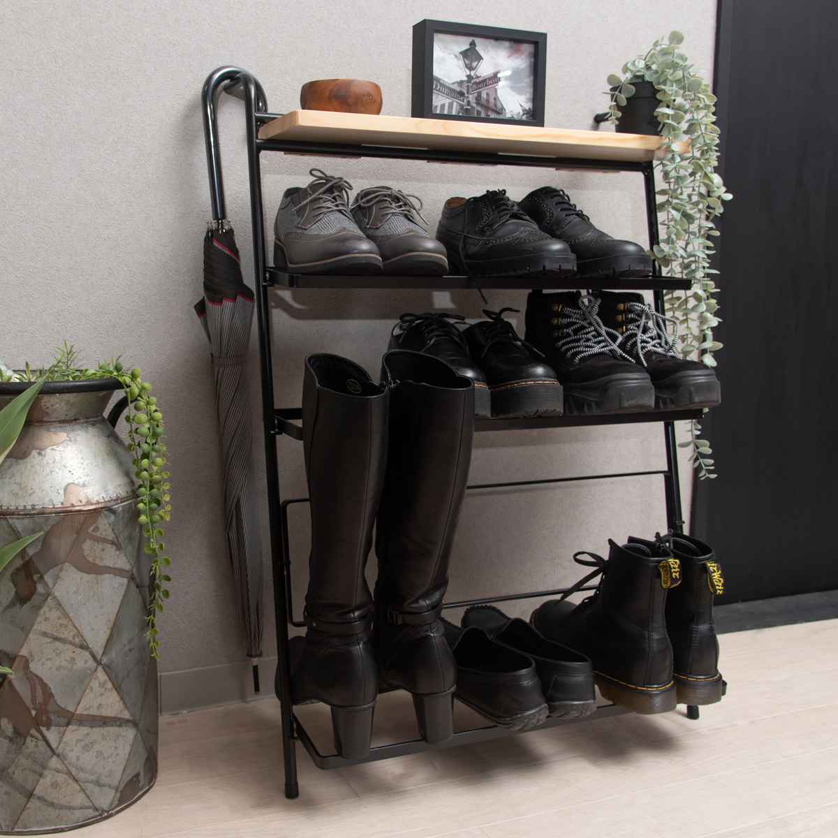 東谷 シューズラック 4段 スリム 組み立て品 スチール製 （ おしゃれ