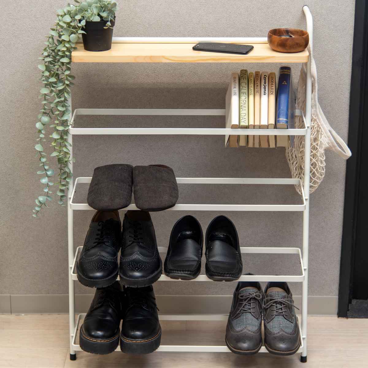 東谷 シューズラック 4段 スリム 組み立て品 スチール製 （ おしゃれ