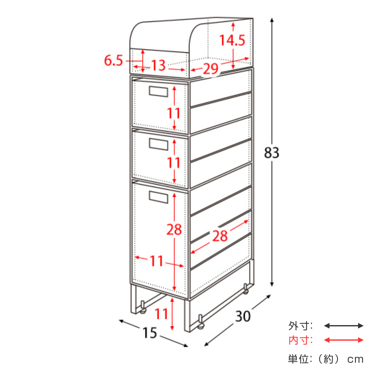 隙間収納 洗面所 15cm ランドリーチェスト...の詳細画像3