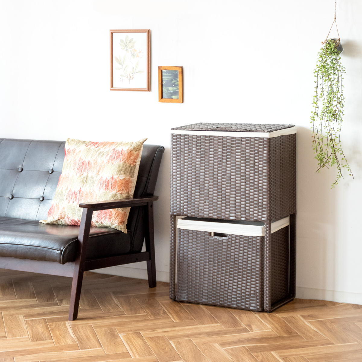 宮武製作所 ランドリーボックス ふた付き Diario ラタン調 ブラウン