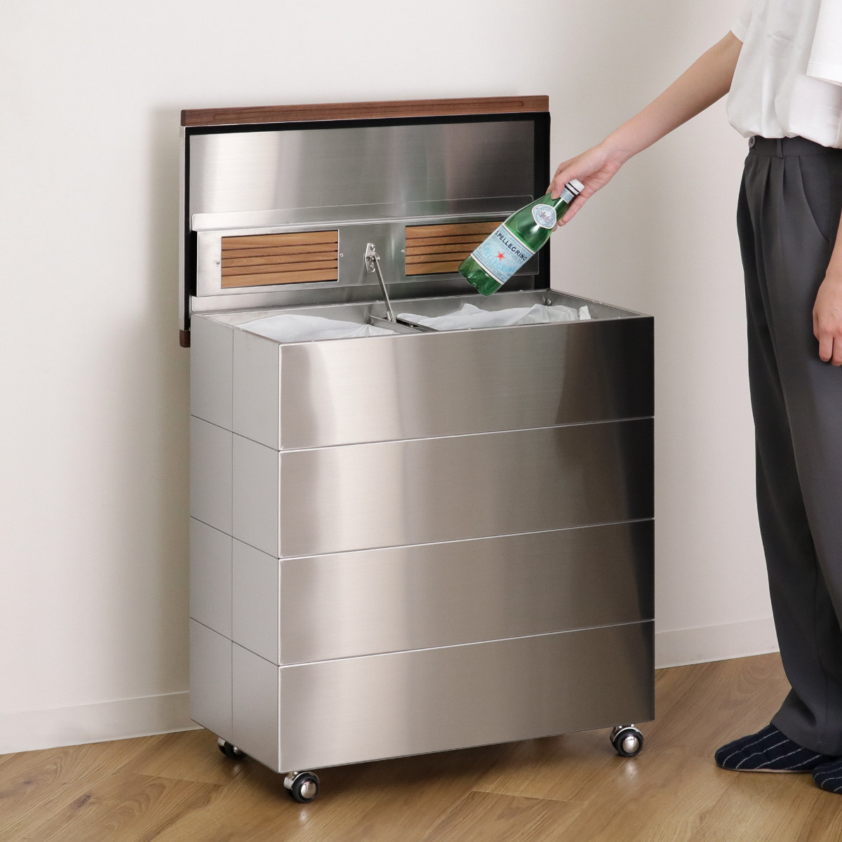 ゴミ箱 90L CUBOID ダブルステンレス 天然無垢 蓋 （ KENNER ごみ箱 90