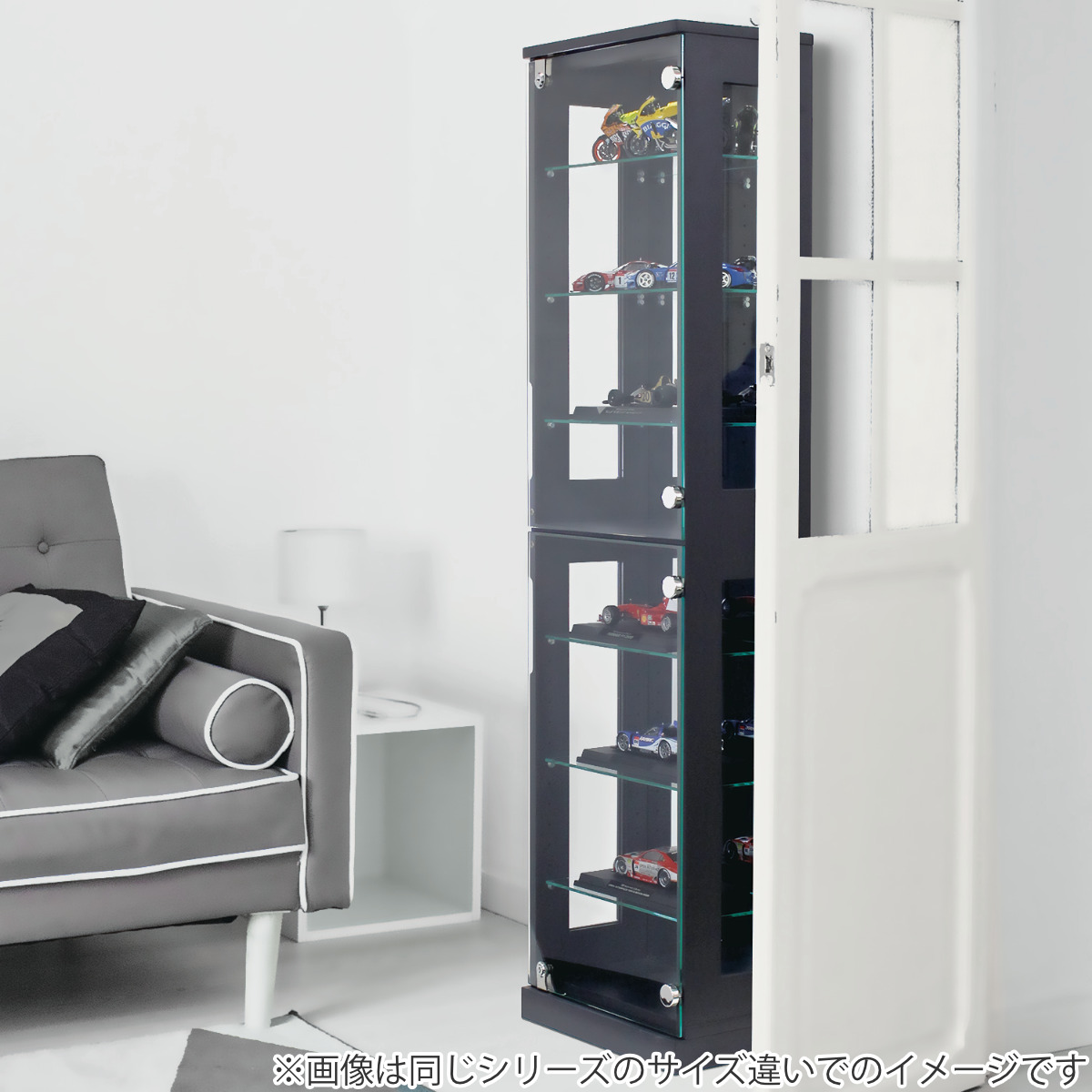 塩川光明堂 コレクションラック 鍵付 ショーケース 背面ミラー 幅40cm