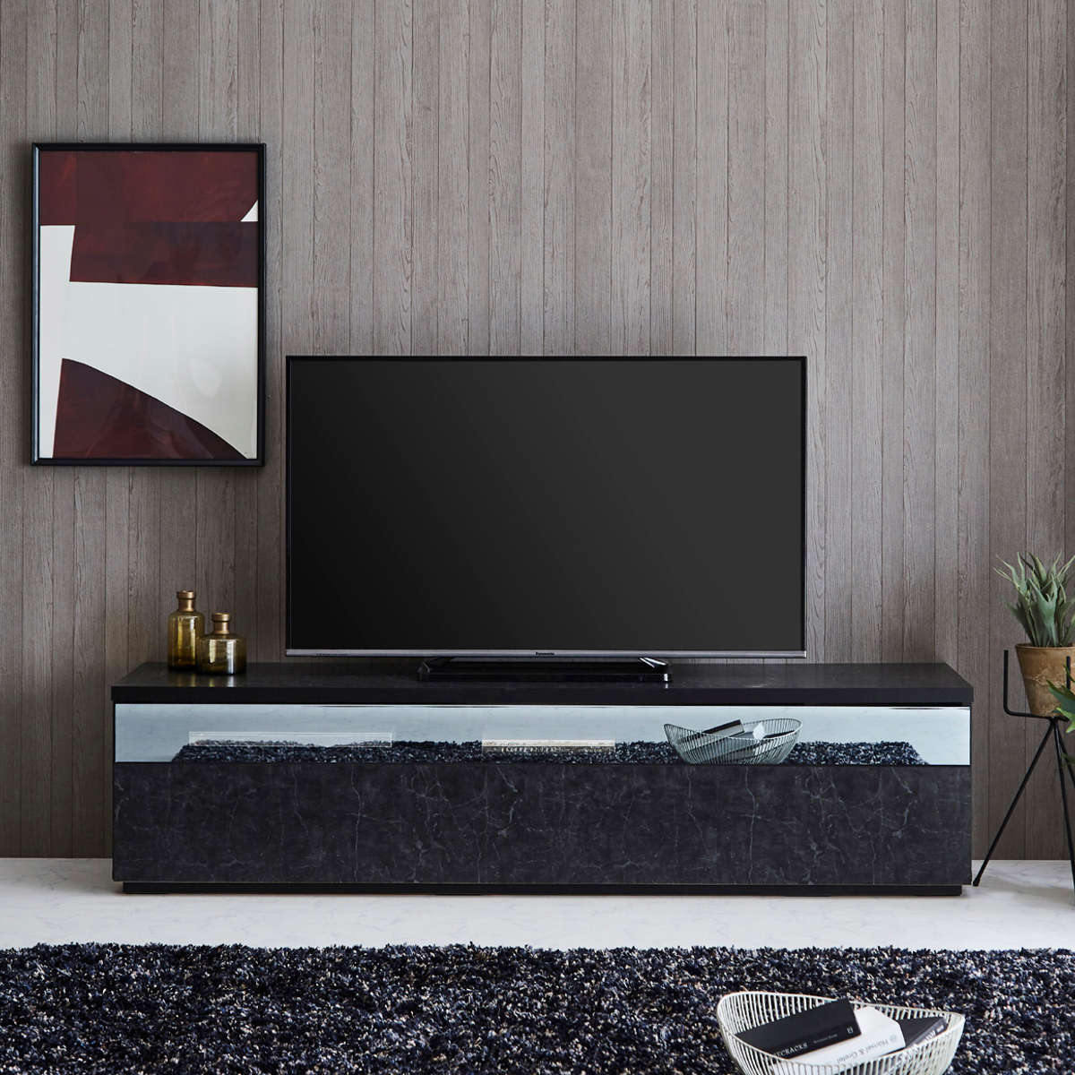 テレビ台 ローボード 石目調 モダンデザイン 日本製 幅180cm （ テレビ