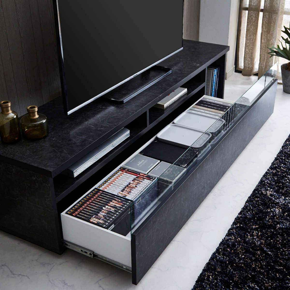 テレビ台 ローボード 石目調 モダンデザイン 日本製 幅180cm （ テレビ