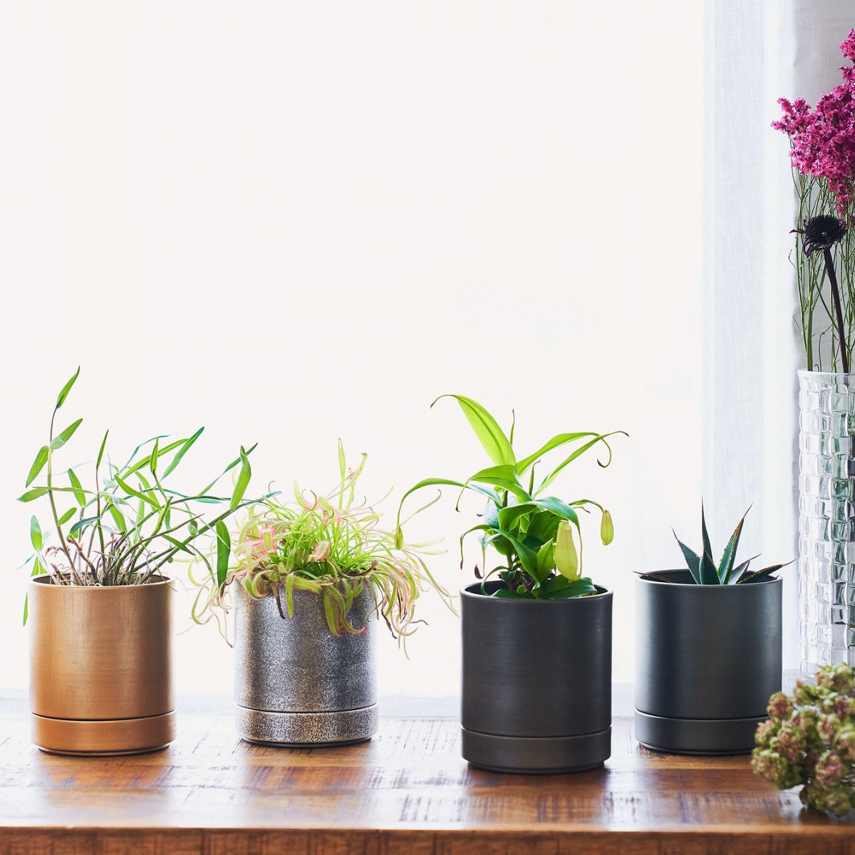 植木鉢 MC円柱メタルECOポット 受け皿付き 直径10cm （ プランター