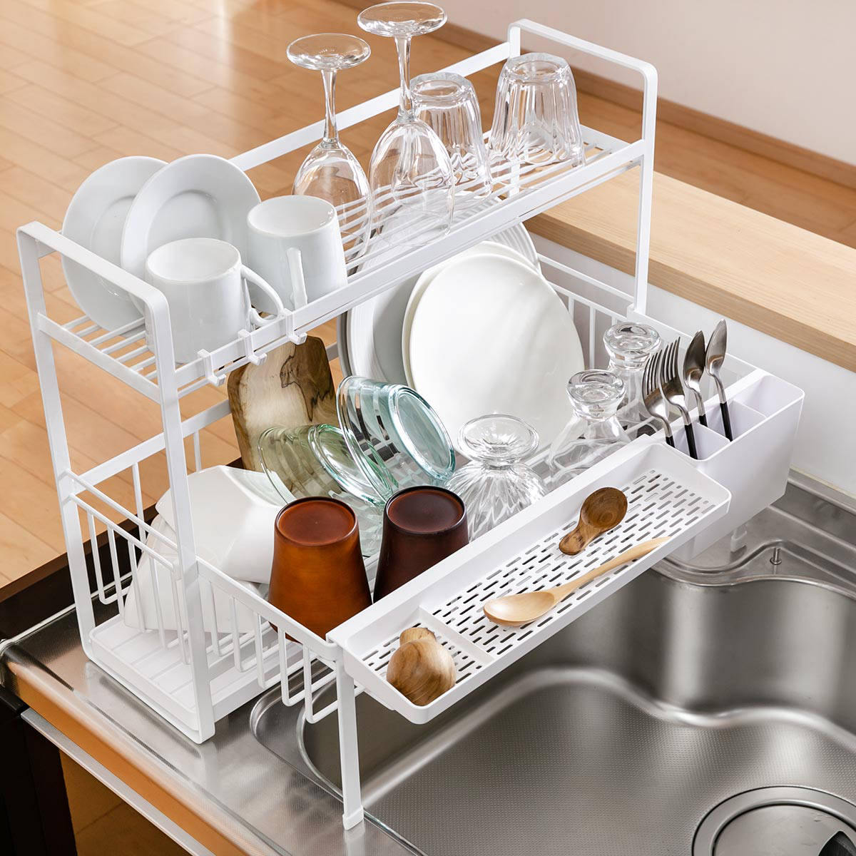 山崎実業 tower 水切りラック スペース広がる 伸縮 2段 タワー tower 特典付き 山崎実業 水切りラック スペース広がる 伸縮 2段