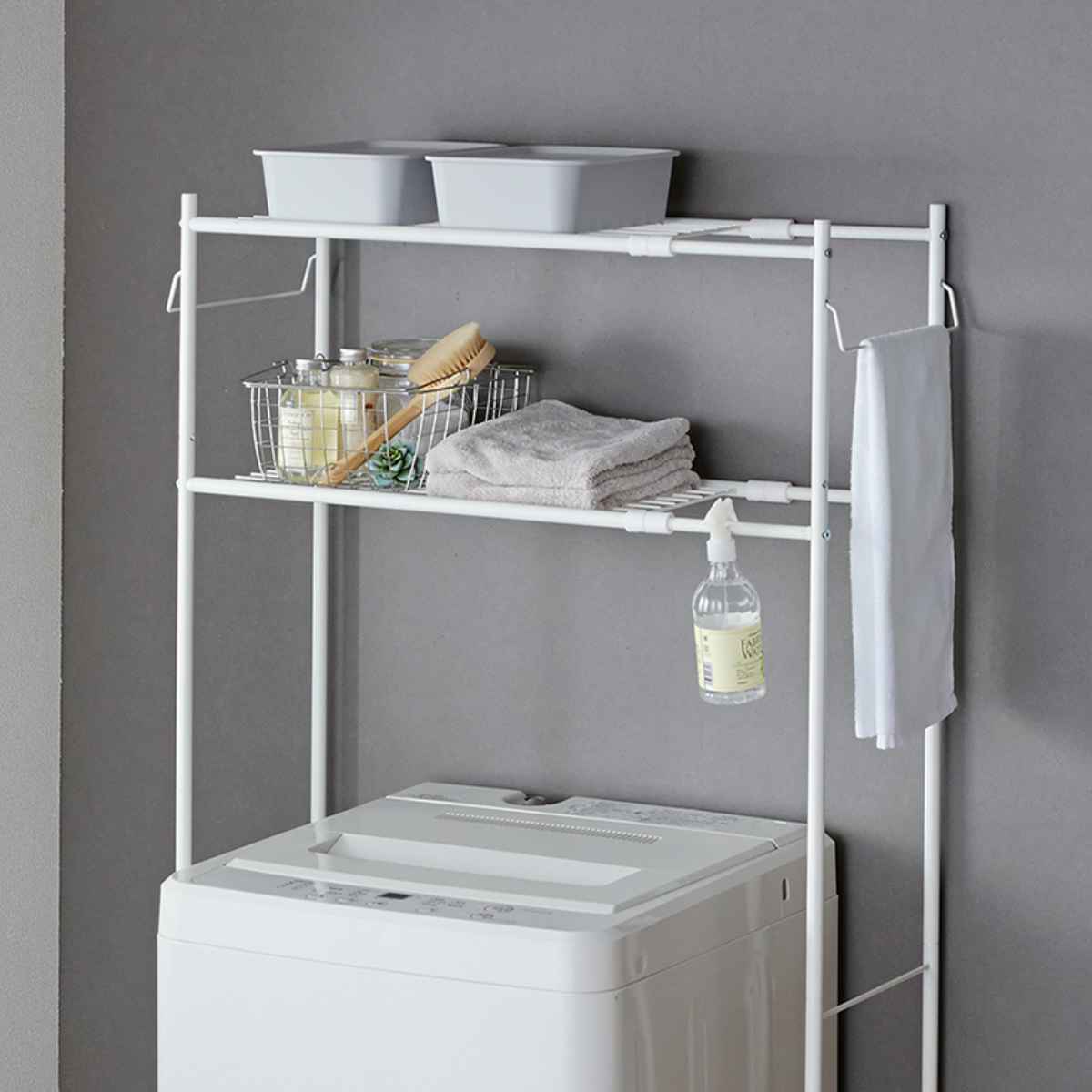 ランドリーラック タオル掛け付き マットホワイト （ 洗濯機ラック