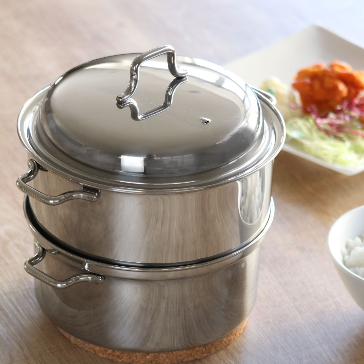 茂作製　アルミ製両手鍋 ハンマー仕上げ 蒸し器付き 工房アイザワ 二段蒸し器 16cm （ aizawa ステンレス ガス火専用 日本